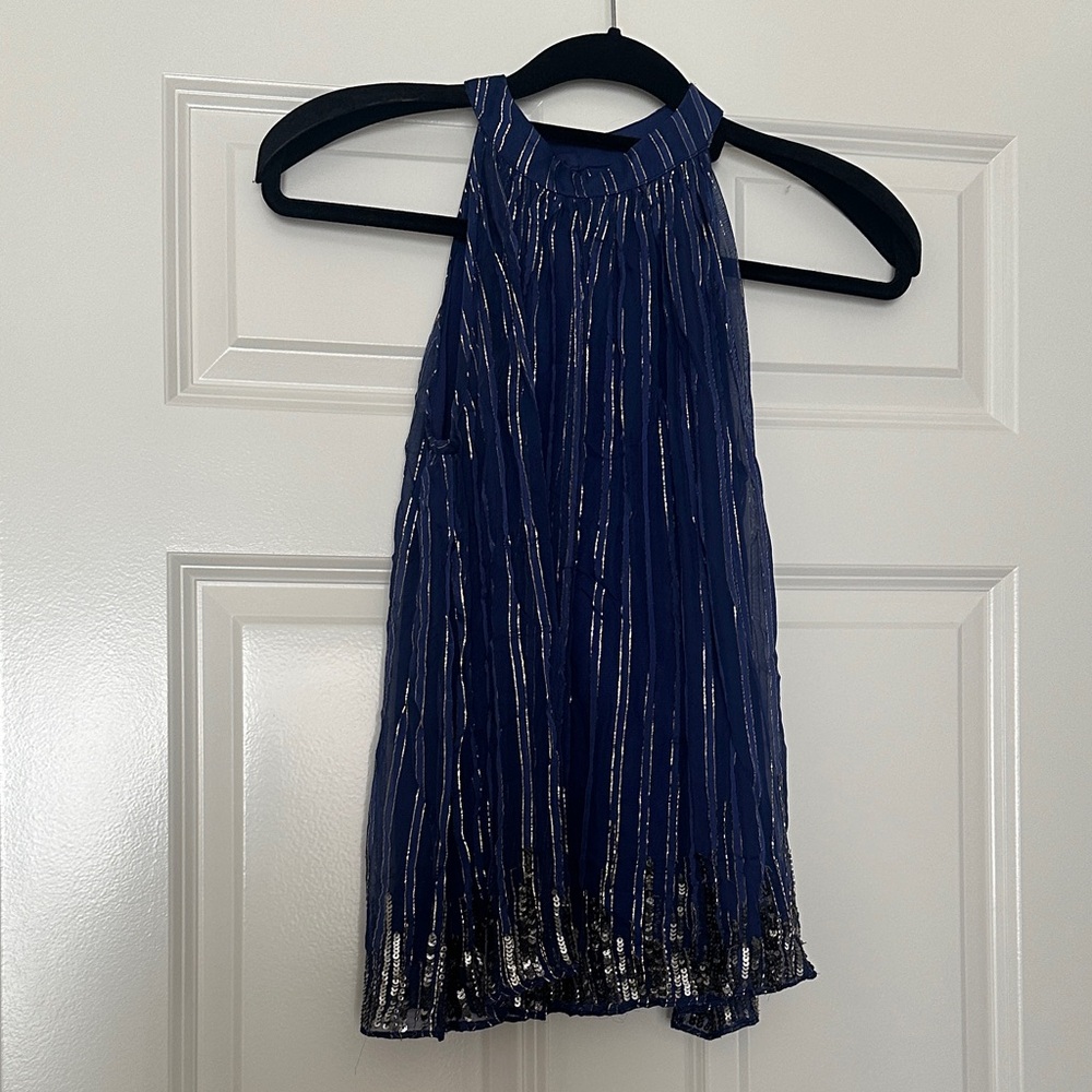 Anthropologie Blue and Gold Tank Top